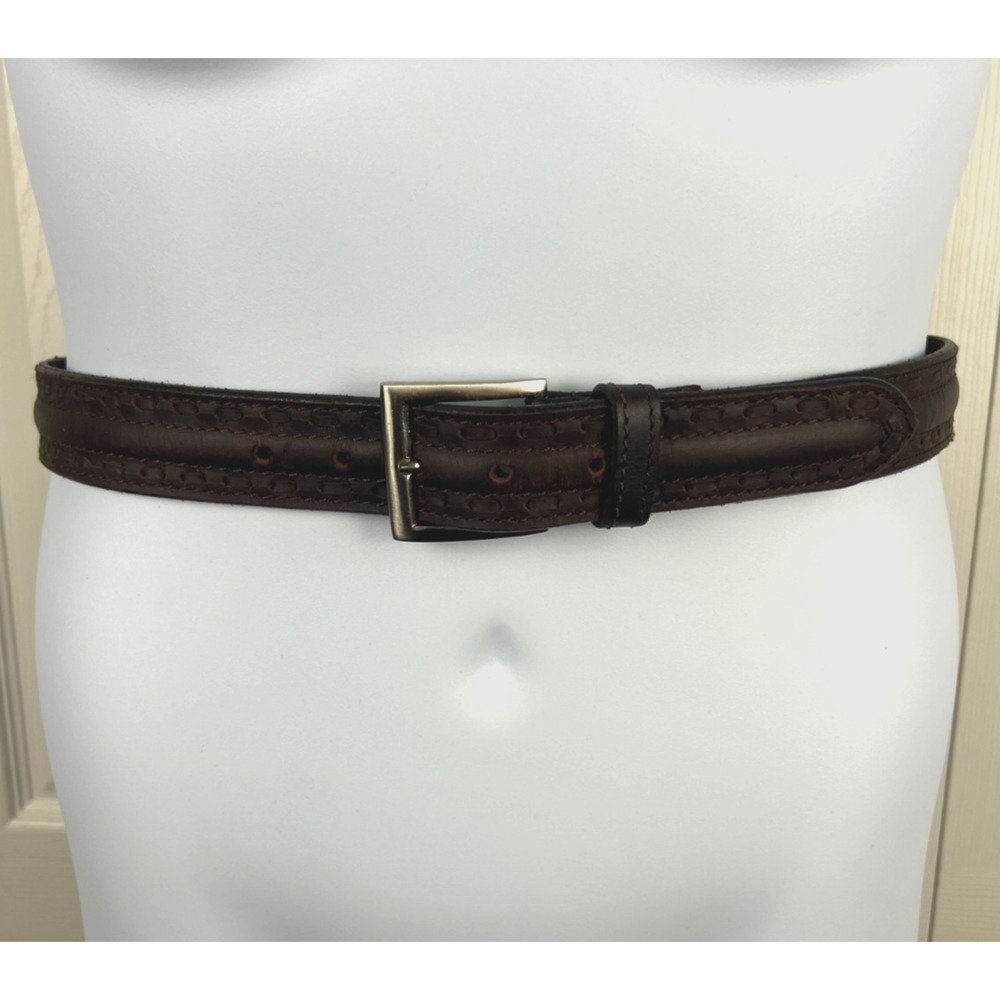 Dark Brown Full Grain Leather India Laced Belt Gold Tone Buckle M/L Boho‎